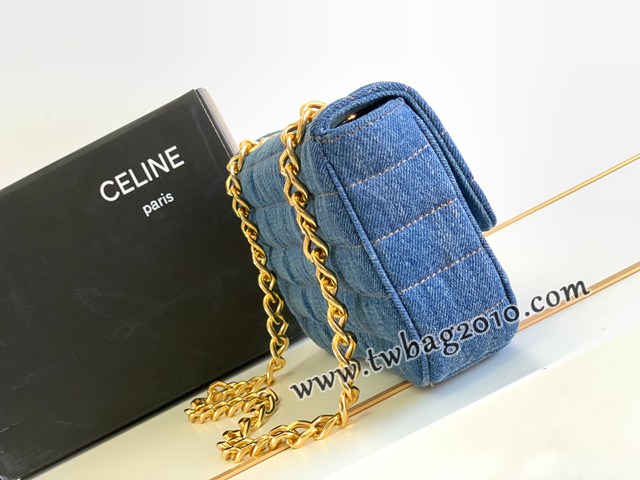 Celine專櫃2023新款絎縫牛仔布革鏈條肩背包 賽琳牛仔布絎縫斜挎女包 sldj2379